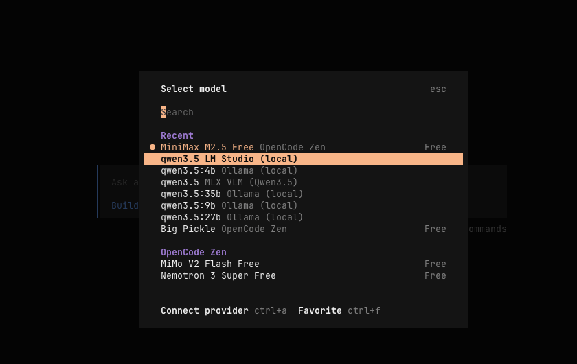 opencode with LM Studio Qwen3.5 selection