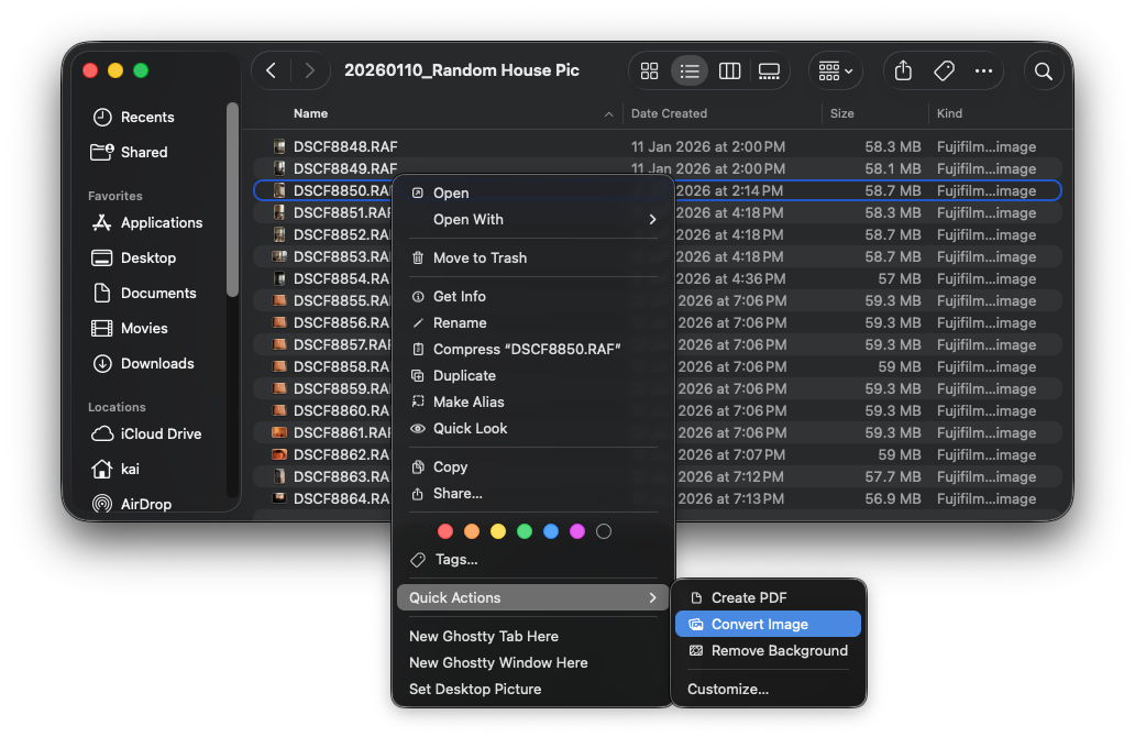 Convert Image by right click and select Quick Action Menu Item in macOS